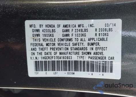 2014 Honda Accord Lx z USA, uszkodzony, nr VIN 1HGCR2F37EA183903